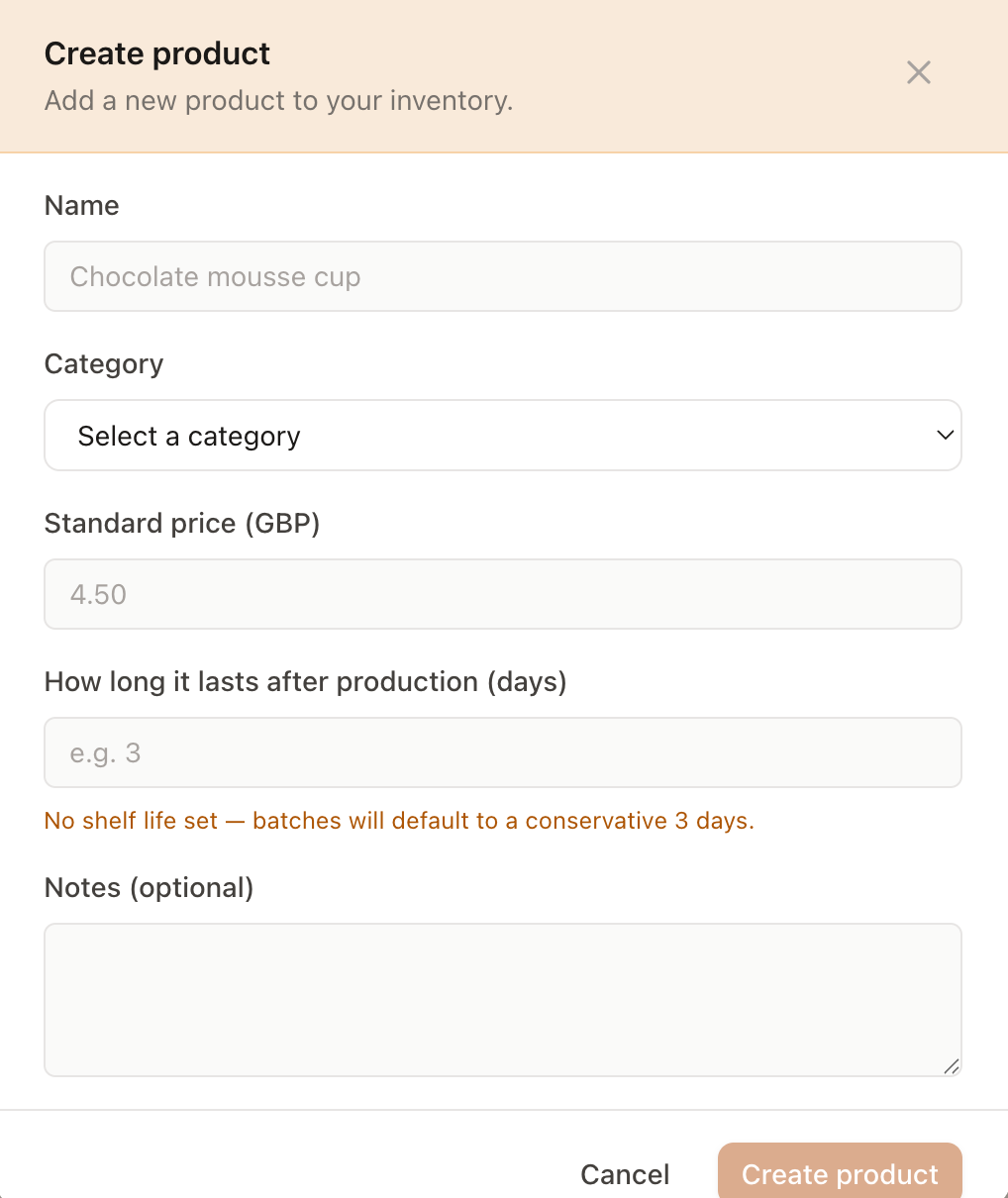 Restaurant stock control dashboard