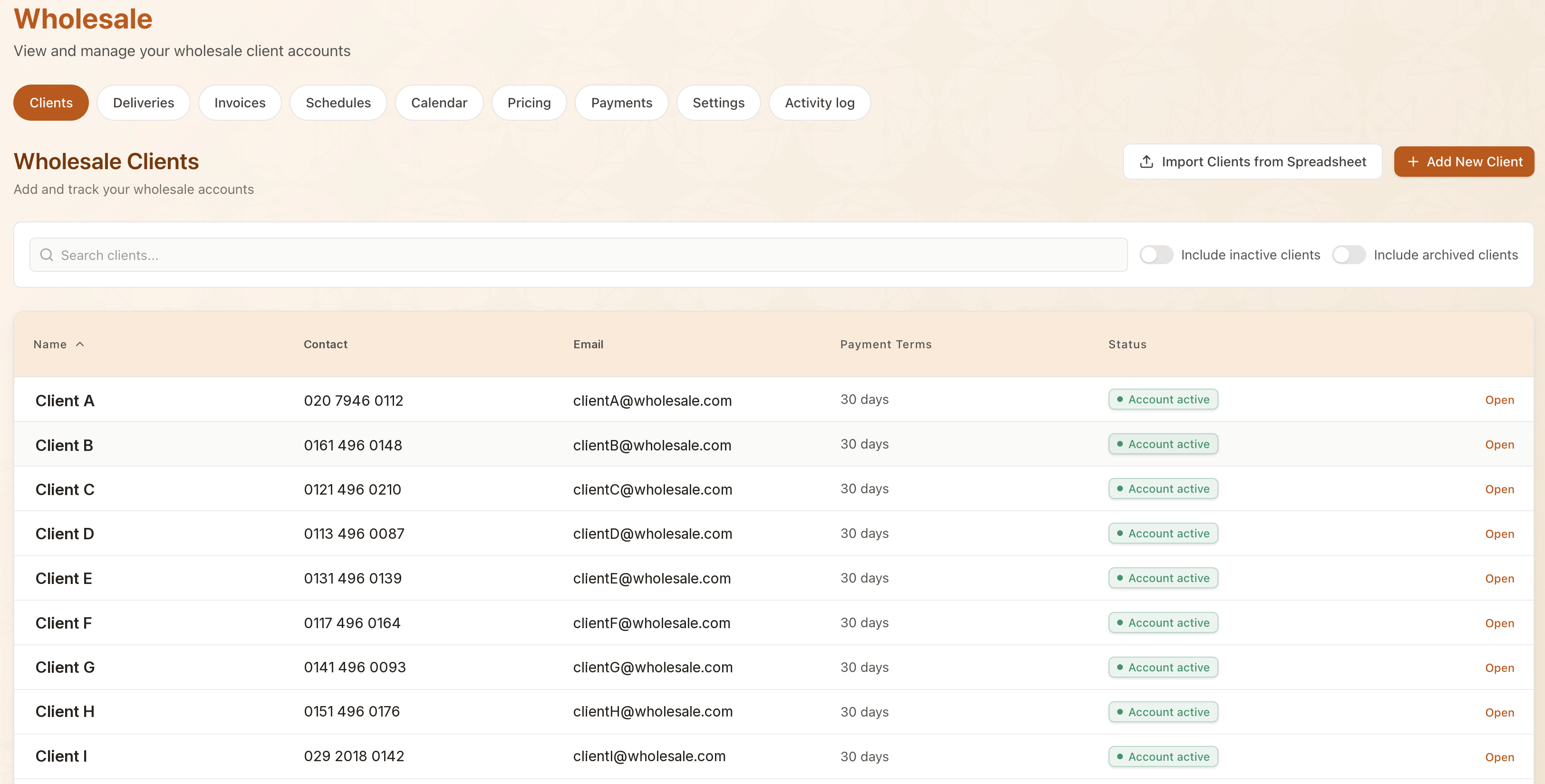 TruLens wholesale client accounts dashboard